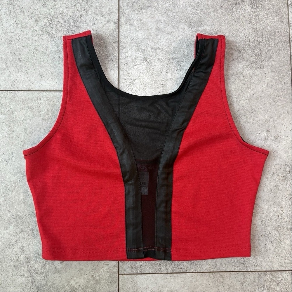 Vintage Body Central Red Black Mesh Panel Crop Top Women's M Y2K Rave Biker USA